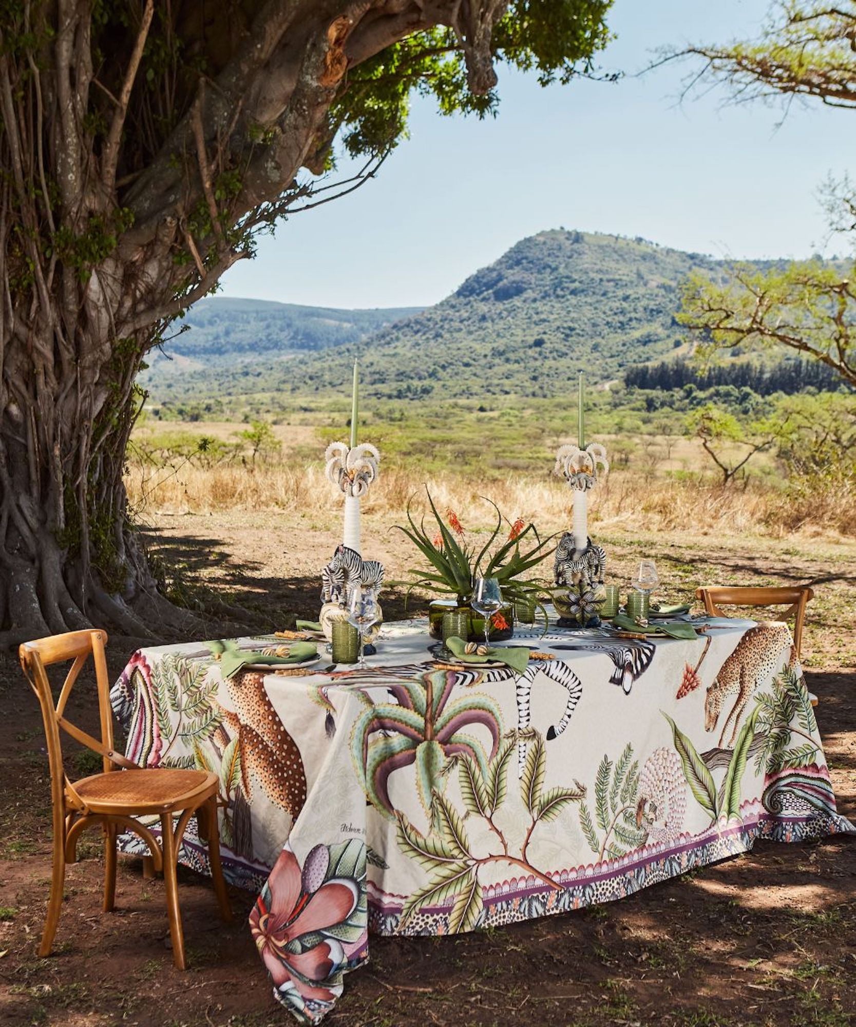 Ardmore Pangolin Stripe cotton tablecloth from South Africa
