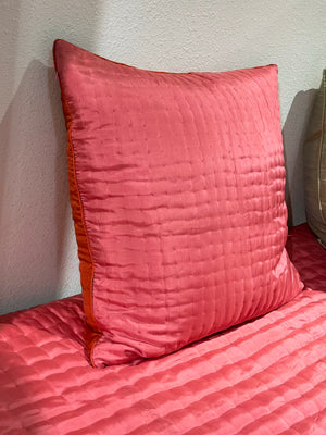 Reversible silk orange/peach rose quilted coverlet from Vietnam