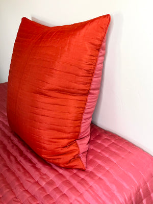 Reversible silk orange/peach rose quilted coverlet from Vietnam