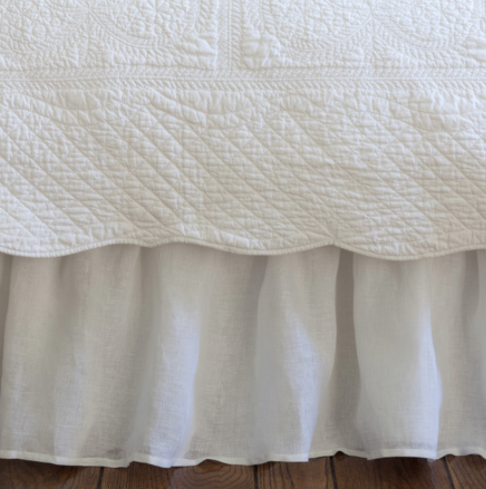 Linen voile gathered bed skirt by Taylor Linens