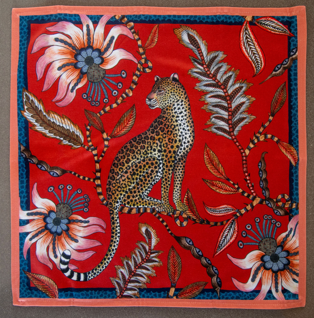 Ardmore "Leopard Royal Red" napkin sets from South Africa