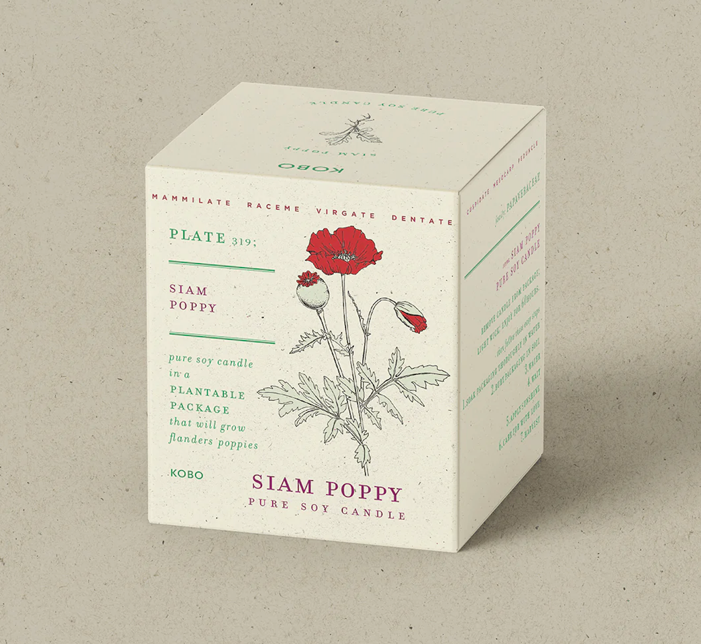 Kobo Siam Poppy plant the box 9oz candle