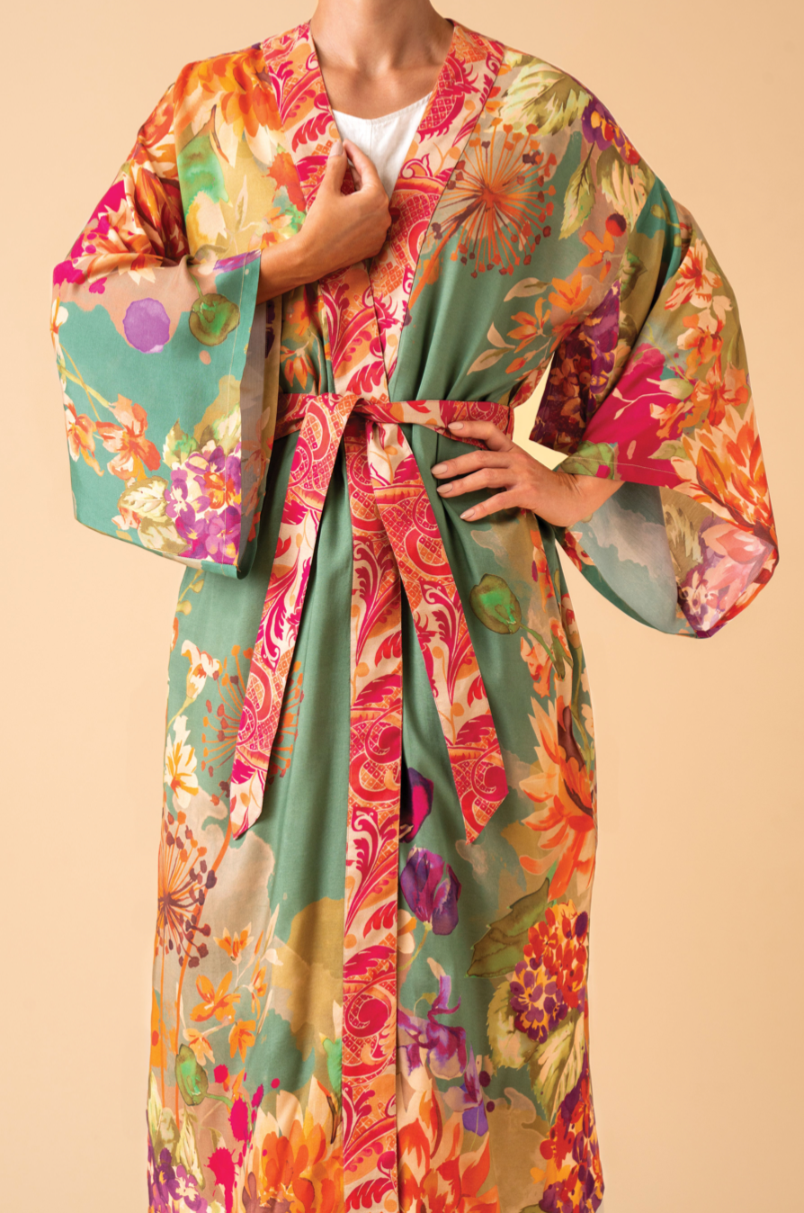 Birds & Blooms Sage kimono by Powder Design