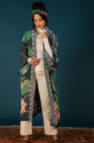 Crane at sunrise kimono gown by Powder Design