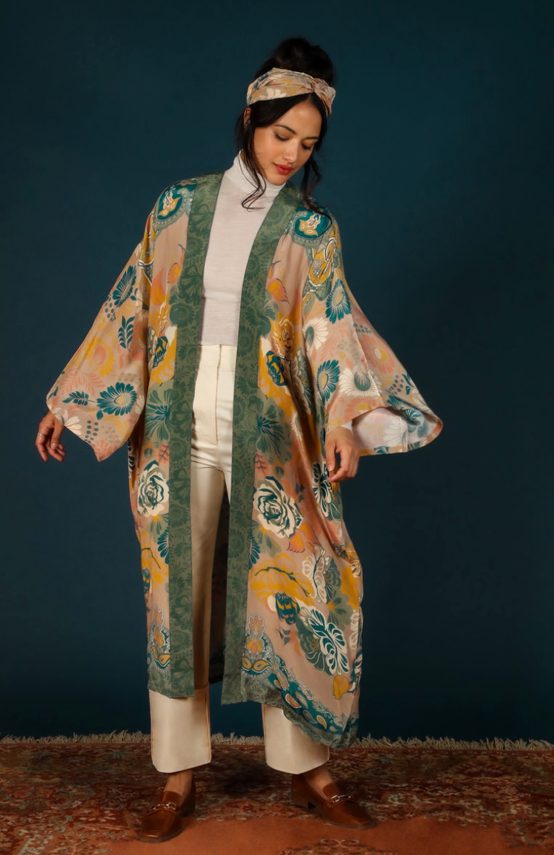 Folk art floral petal kimono gown by Powder Design