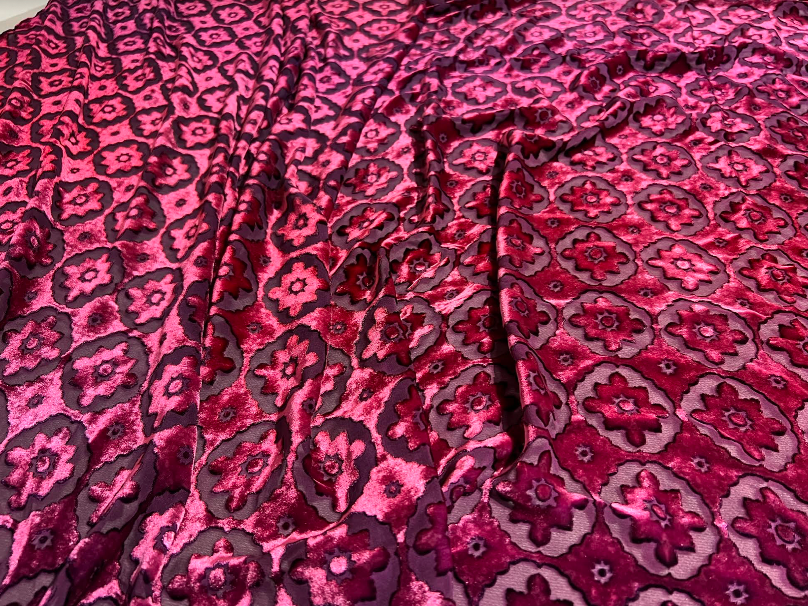 Small Moroccan Raspberry silk velvet throw by Kevin O'Brien