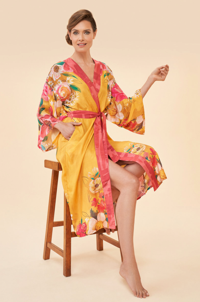 Impressionist Mustard kimono gown by Powder Design