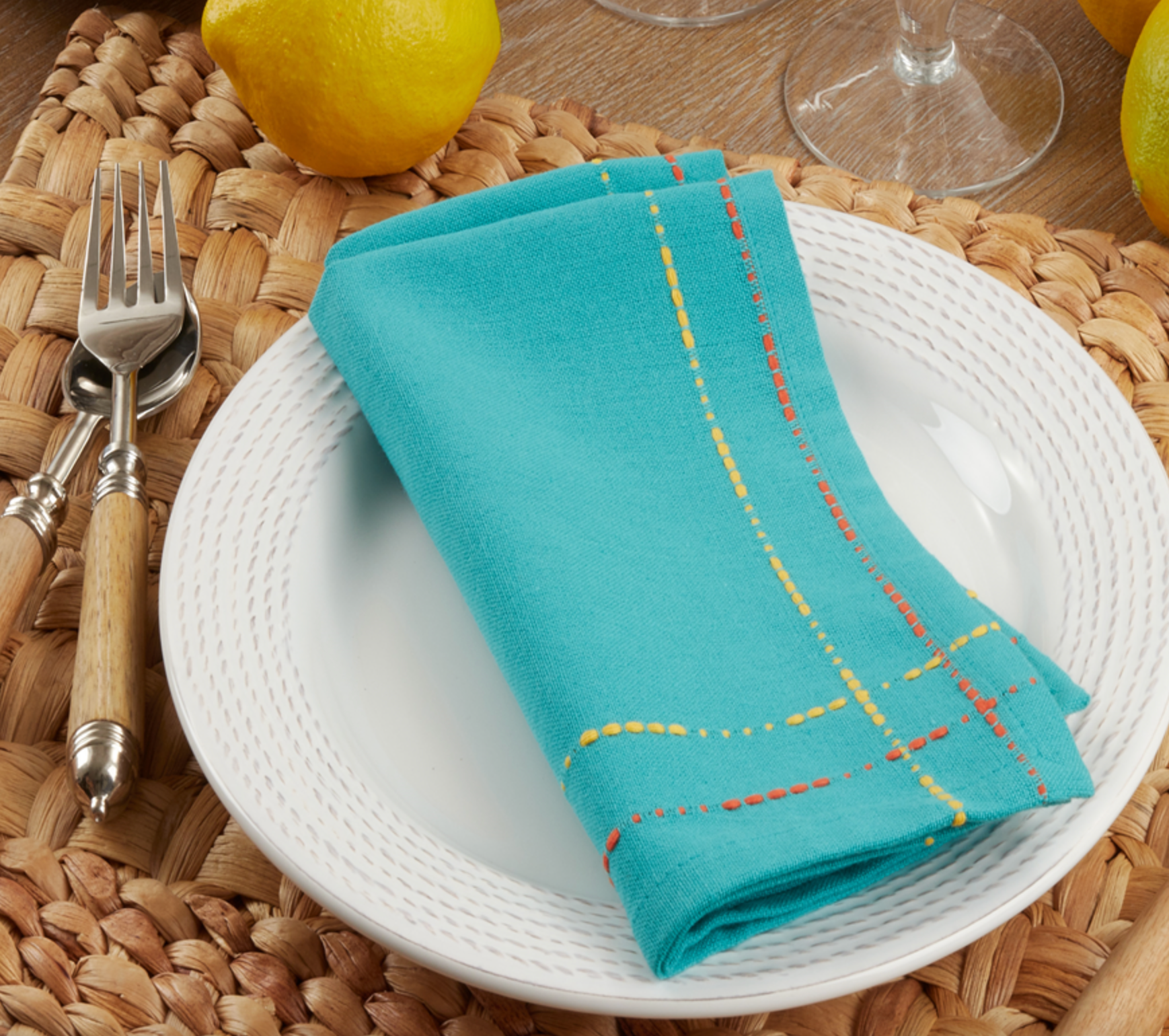 Cotton Dobby Turquoise border napkin sets