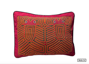 Handmade Mola cloth pillows from the Guna people of San Blas Islands, Panama