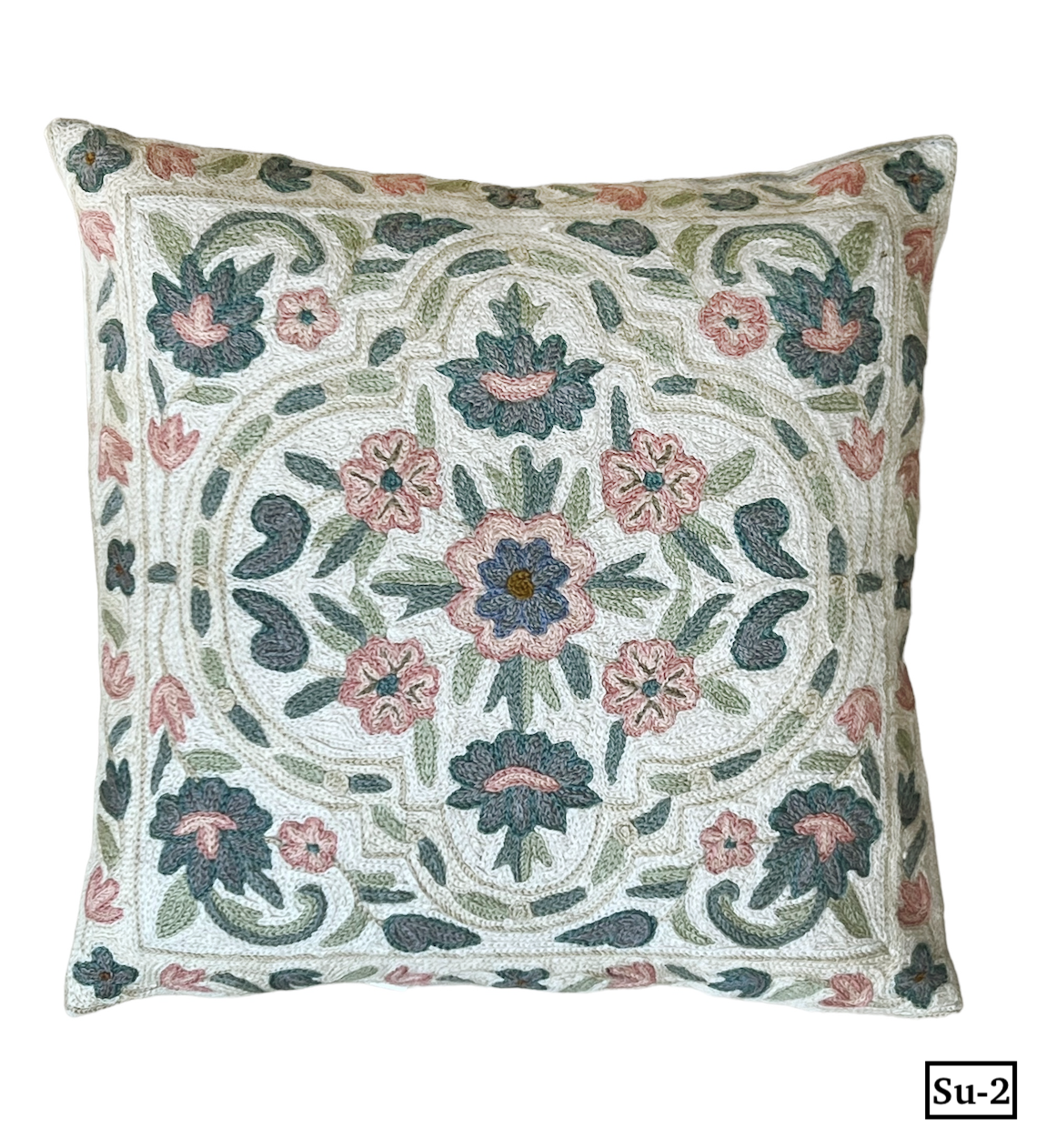 Embroidered wool pillows from India