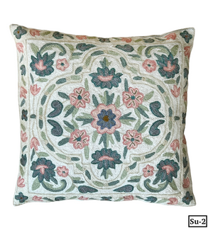 Embroidered wool pillows from India