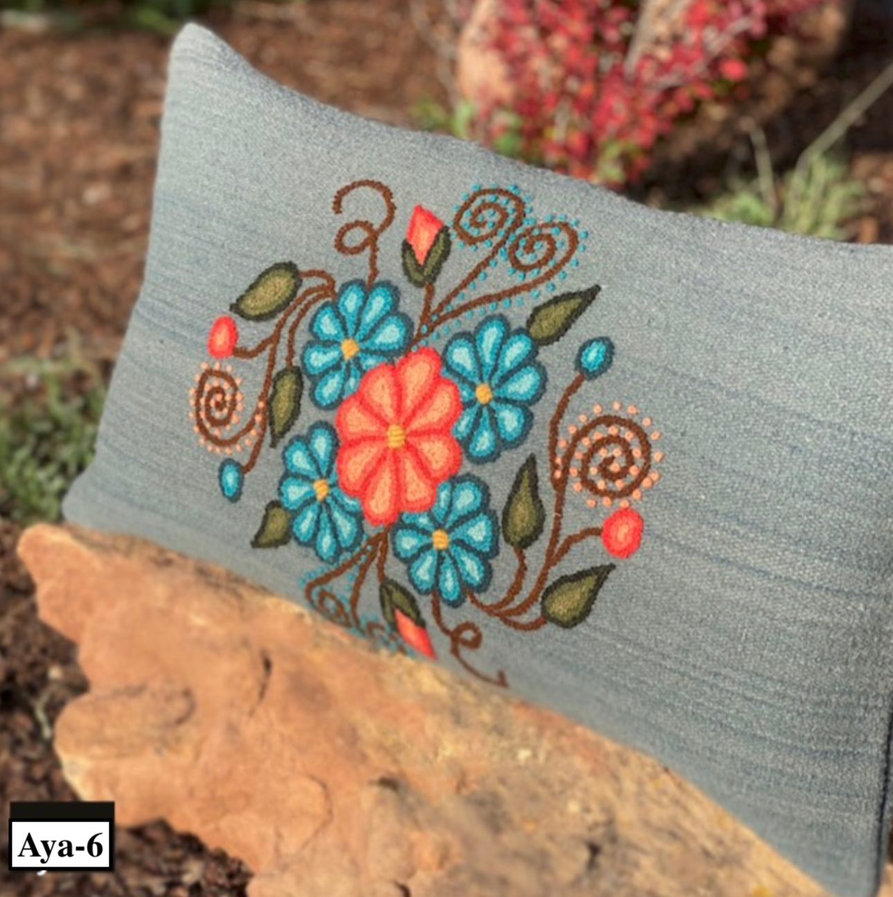 Embroidered wool pillows from Ayacucho, Peru