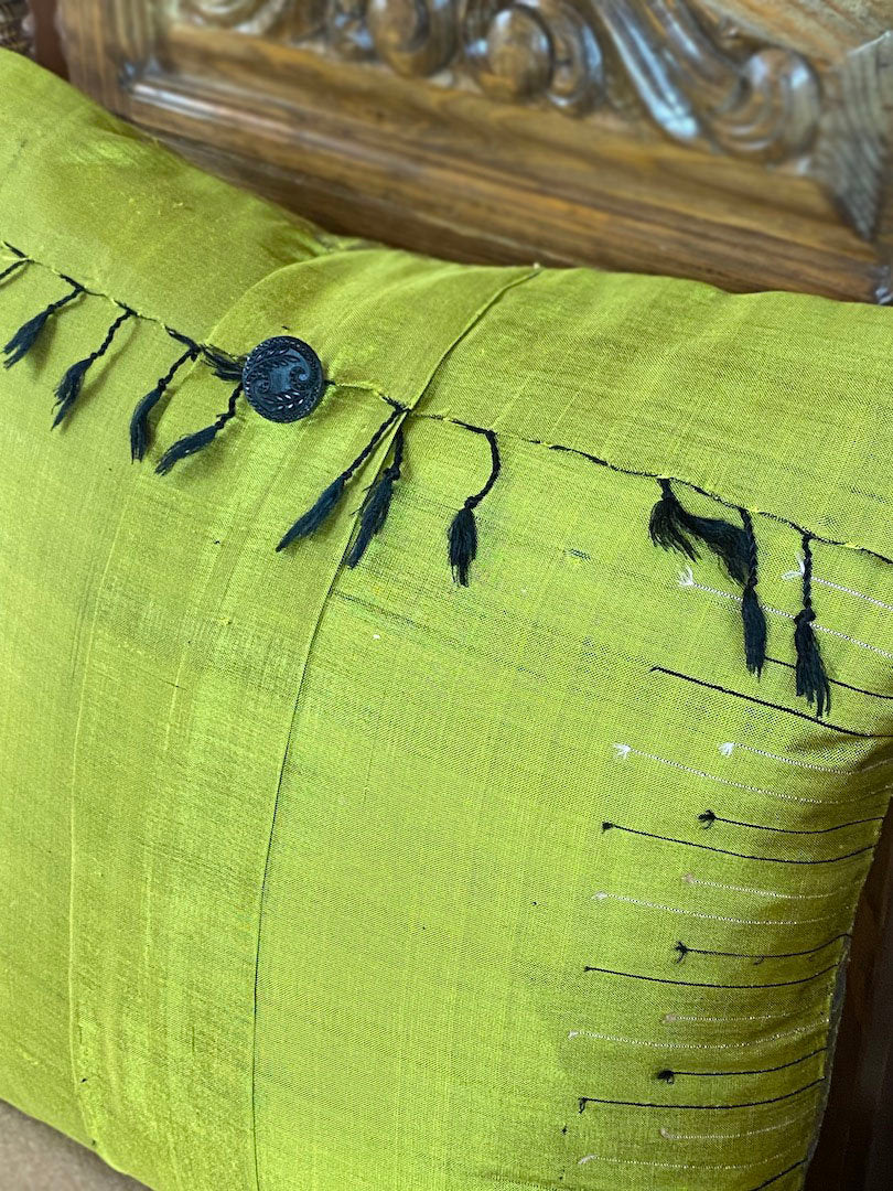 Cambodian silk shawl pillow made by Pandora's