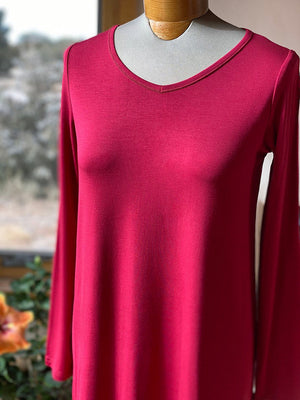 Yala bamboo long sleeve nightshirts. Color: cranberry.
