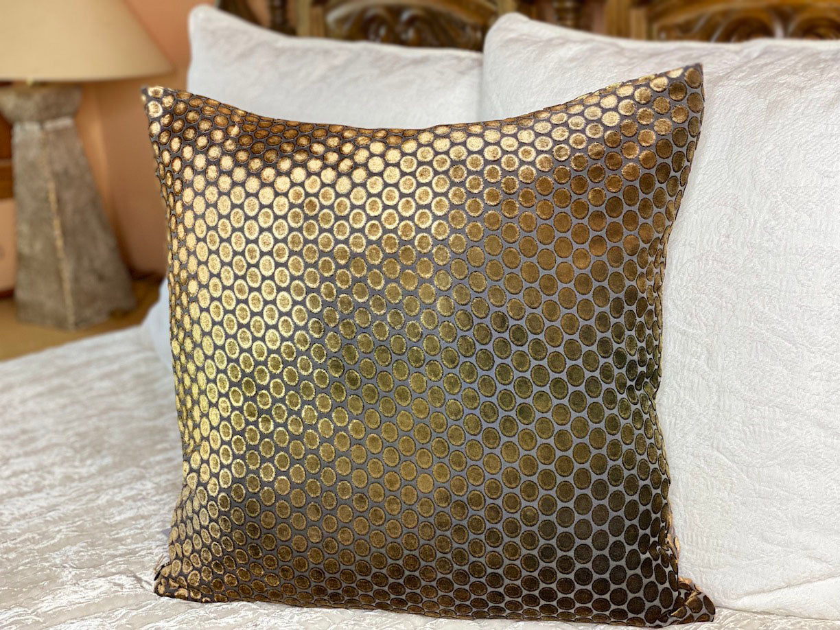 Kevin O'Brien Dots Gold Copper Ivy Pillows