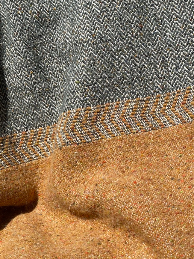 Jules Green Herringbone linen & wool throw by Libeco