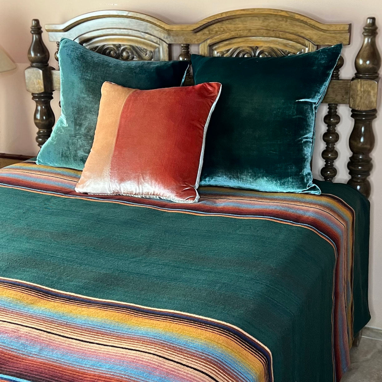 Serape Verde handmade wool bedspread by Sergio Martinez