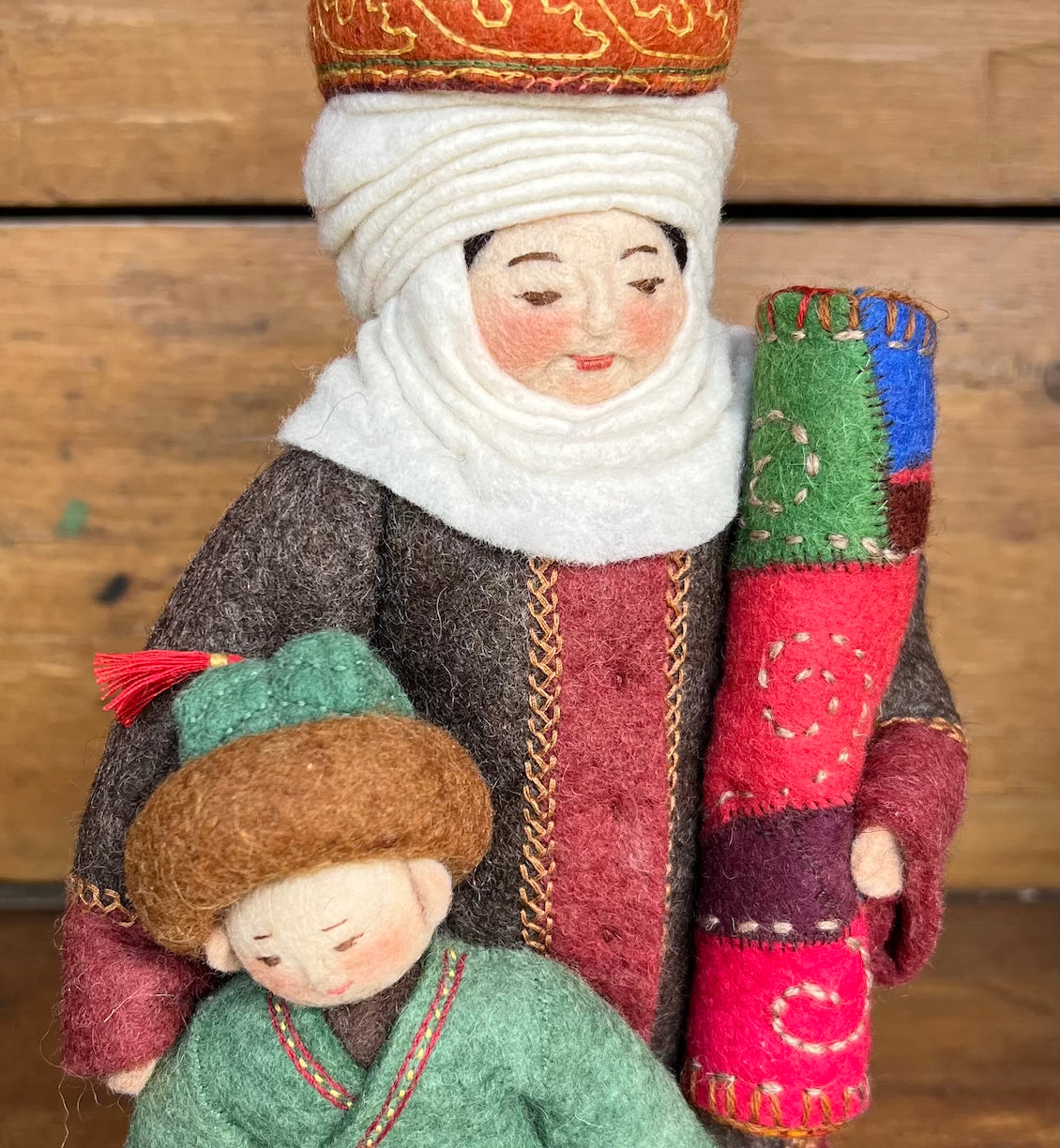 Doll "Mother with kid and carpet" handmade in Kyrgyzstan