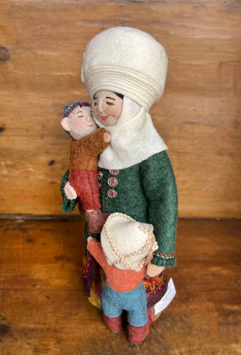Doll "Mom with two kids" handmade in Kyrgyzstan