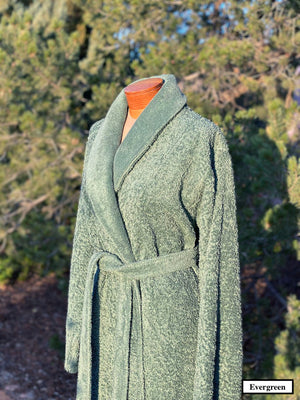 Abyss Habidecor 100% Egyptian cotton bathrobes made in Portugal. Color: evergreen.