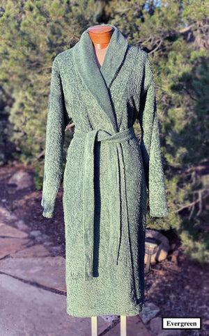 Abyss Habidecor 100% Egyptian cotton bathrobes made in Portugal. Color: evergreen.