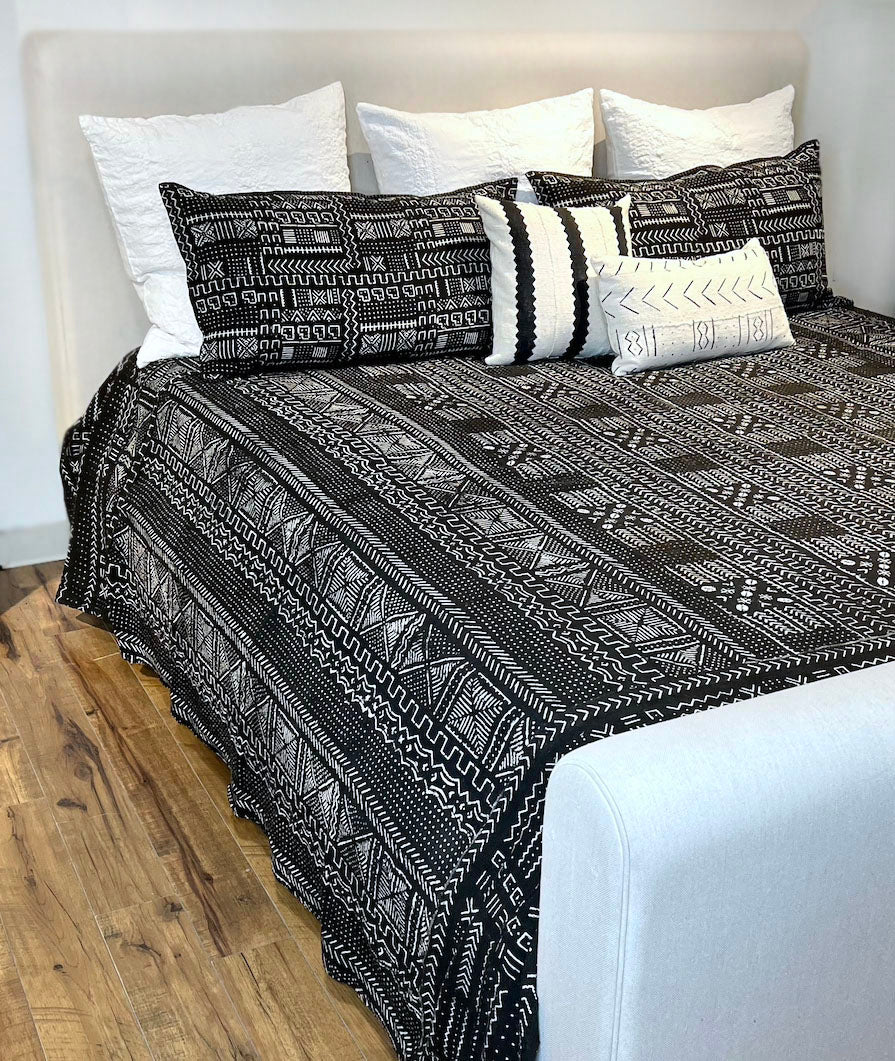 Mudcloth king coverlet set handmade in Mali, Africa