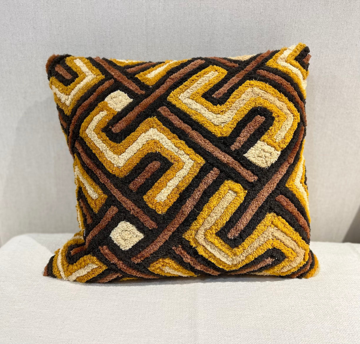 One-of-a-kind Kuba Cloth pillows from The Congo