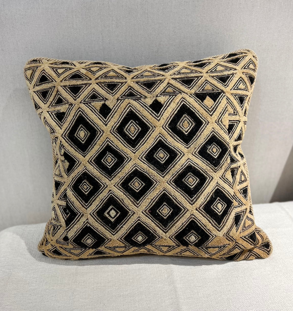 One-of-a-kind Kuba Cloth pillows from The Congo
