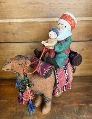 Doll "Mom and kid riding a camel" handmade in Kyrgyzstan