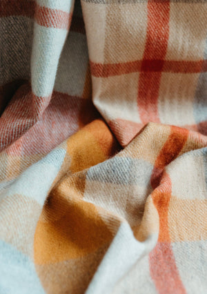 Recycled wool "Toffee Patchwork Check" throw