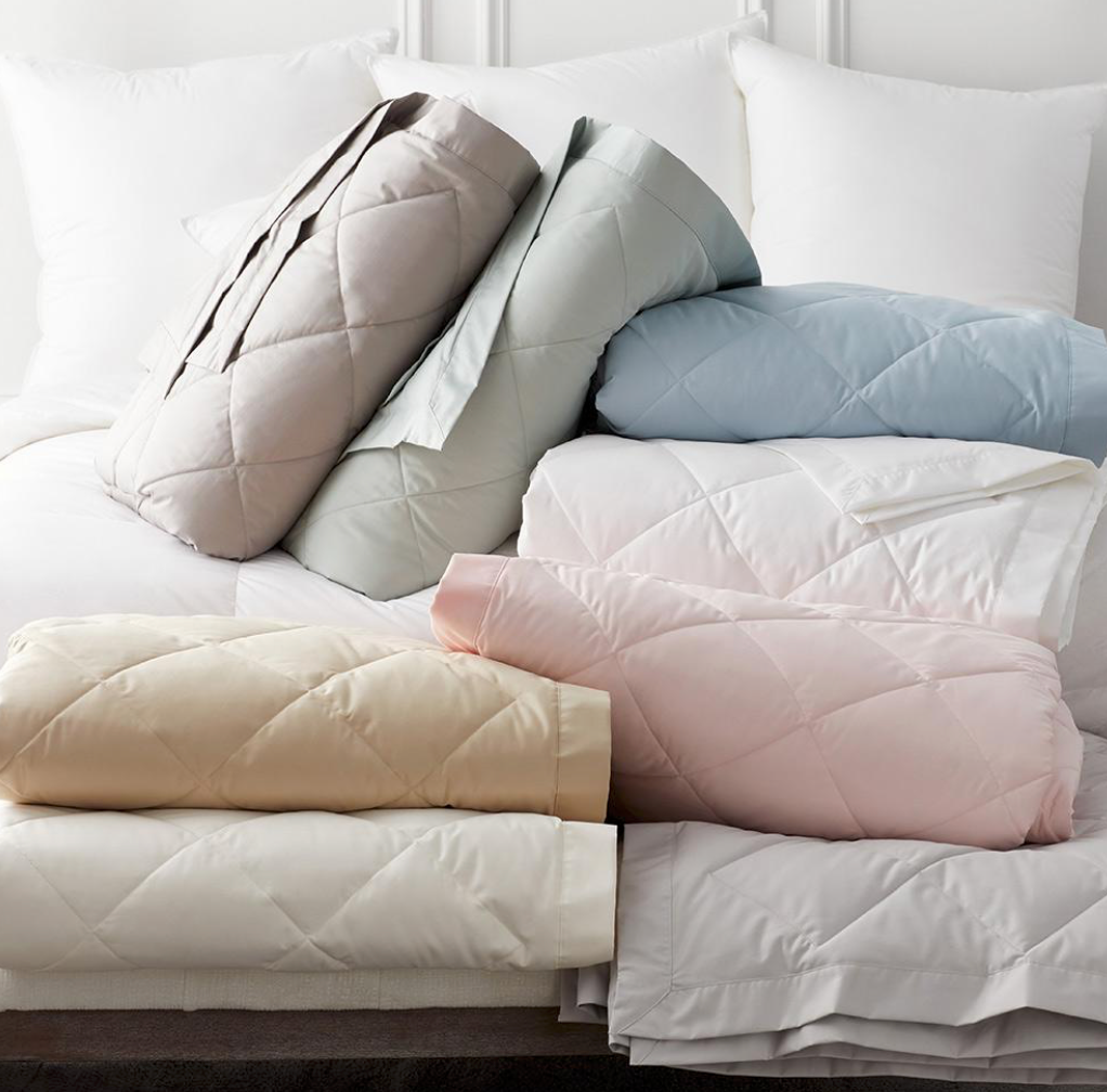 Diamond quilted European white down blankets by Scandia