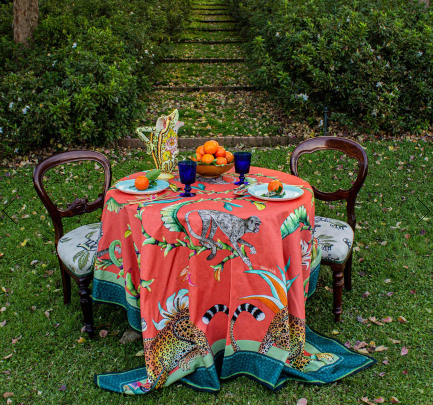 Ardmore Monkey Paradise cotton tablecloth from South Africa