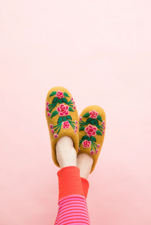 French Knot "Secret Garden" felted wool slippers from Nepal