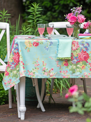 April Cornell "Cottage Rose Aqua" outdoor tablecloths